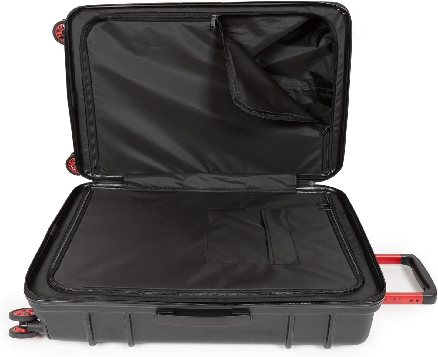 EASTPAK Resist'R Zip L – 90L Hardshell Suitcase with Dual Compartments, TSA Lock, Silent 360° Spinner Wheels & Water-Resistant Design, Black