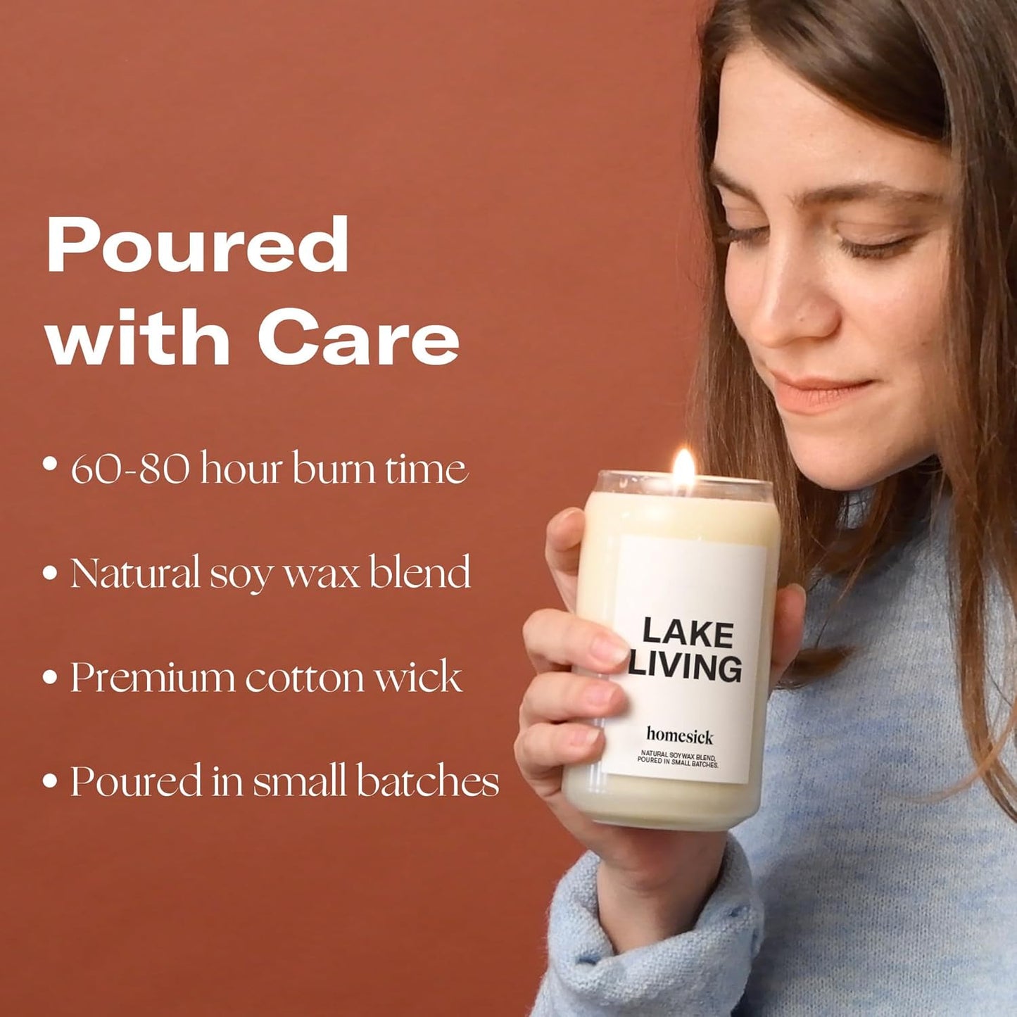 Homesick Scented Candles for Home (Lake Living) - 13.75 oz Long-Lasting Soy Wax Blend Jar Candle Gifts for Women & Men, 60-80 Hours Burn Time - Notes of Fresh Mineral Springs, Water Lotus & Pine