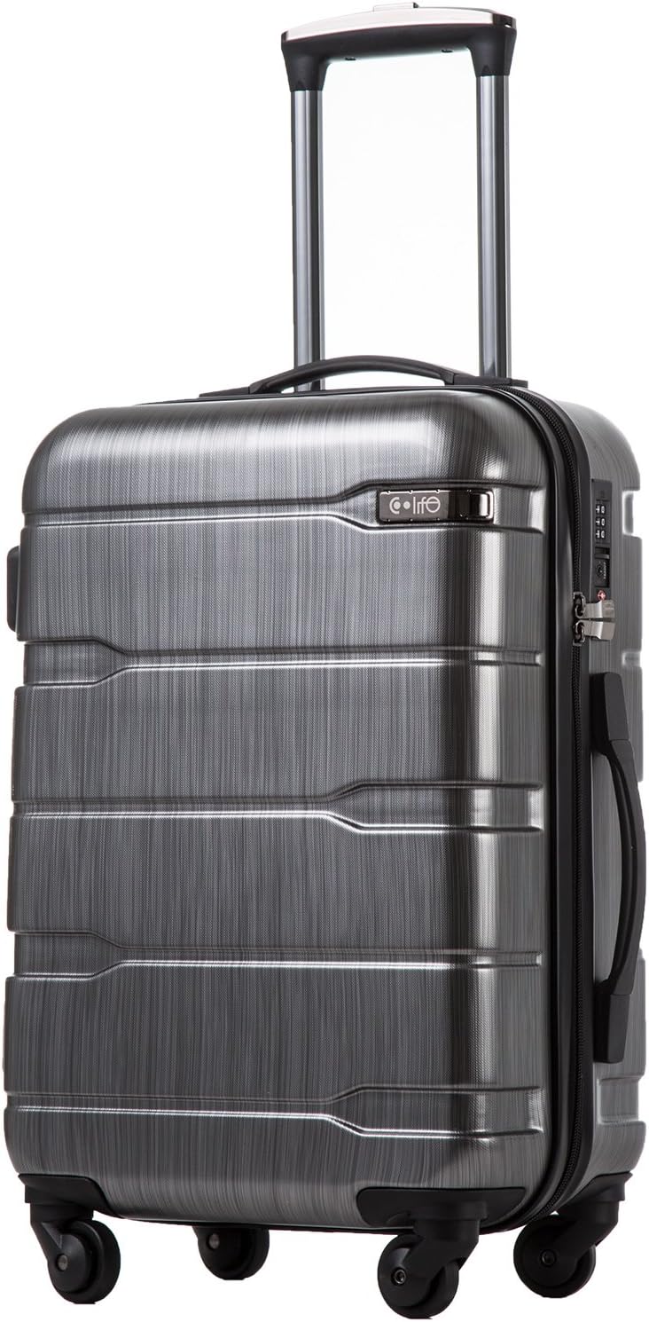 Coolife Luggage PC+ABS Hardshell Suitcase with TSA Lock, Spinner Carry On Lightweight（Charcoal, 20in）