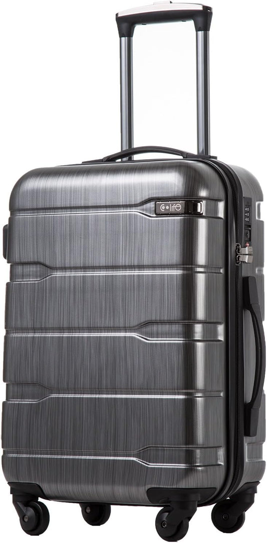 Coolife Luggage PC+ABS Hardshell Suitcase with TSA Lock, Spinner Carry On Lightweight（Charcoal, 20in）