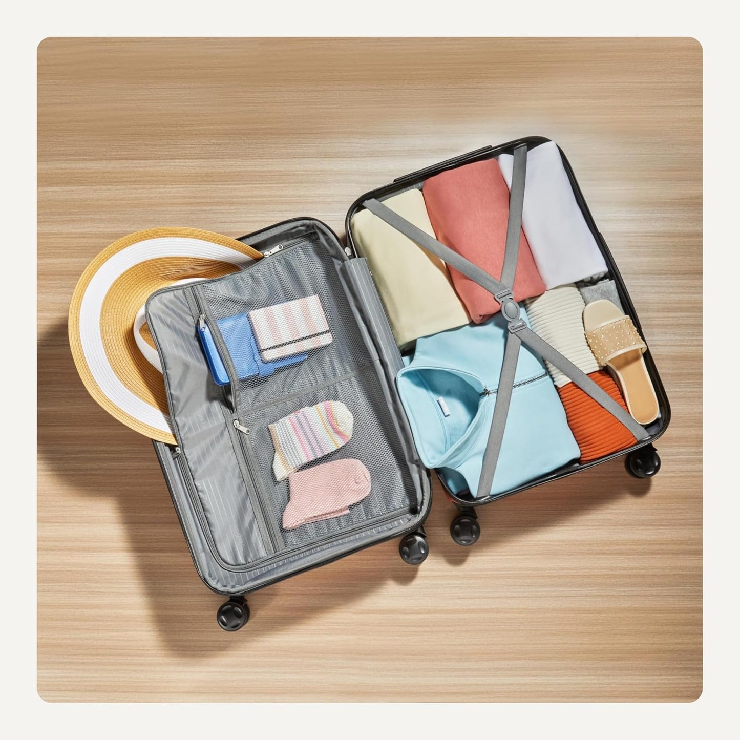 Amazon Basics 26" Hardside Medium Checked Luggage, Hardshell Suitcase With Wheels, Expandable For Up to 15% More Space, With Scratch-Resistant Surface, Four Multi-directional Wheels, Rose Gold