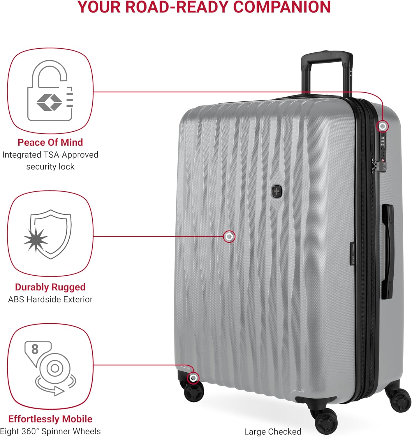 SwissGear 7272 Energie Hardside Expandable Luggage with Spinner Wheels, Silver, 3-Piece Set (19/24/27)