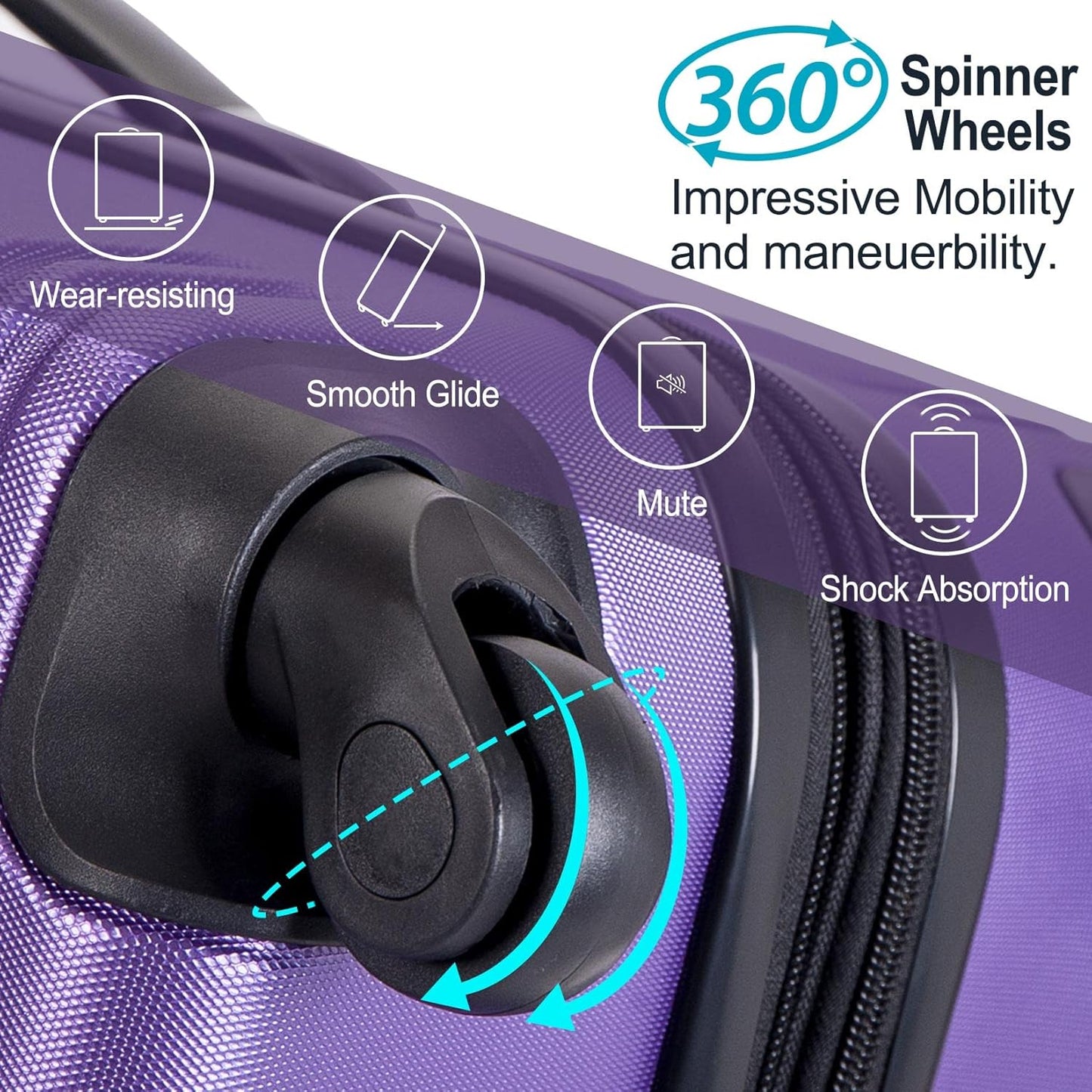 Merax Luggage Set, Lightweight Carry on Luggage Airline Approved, Hard Case with Spinner Wheels, Purple, 3 Set
