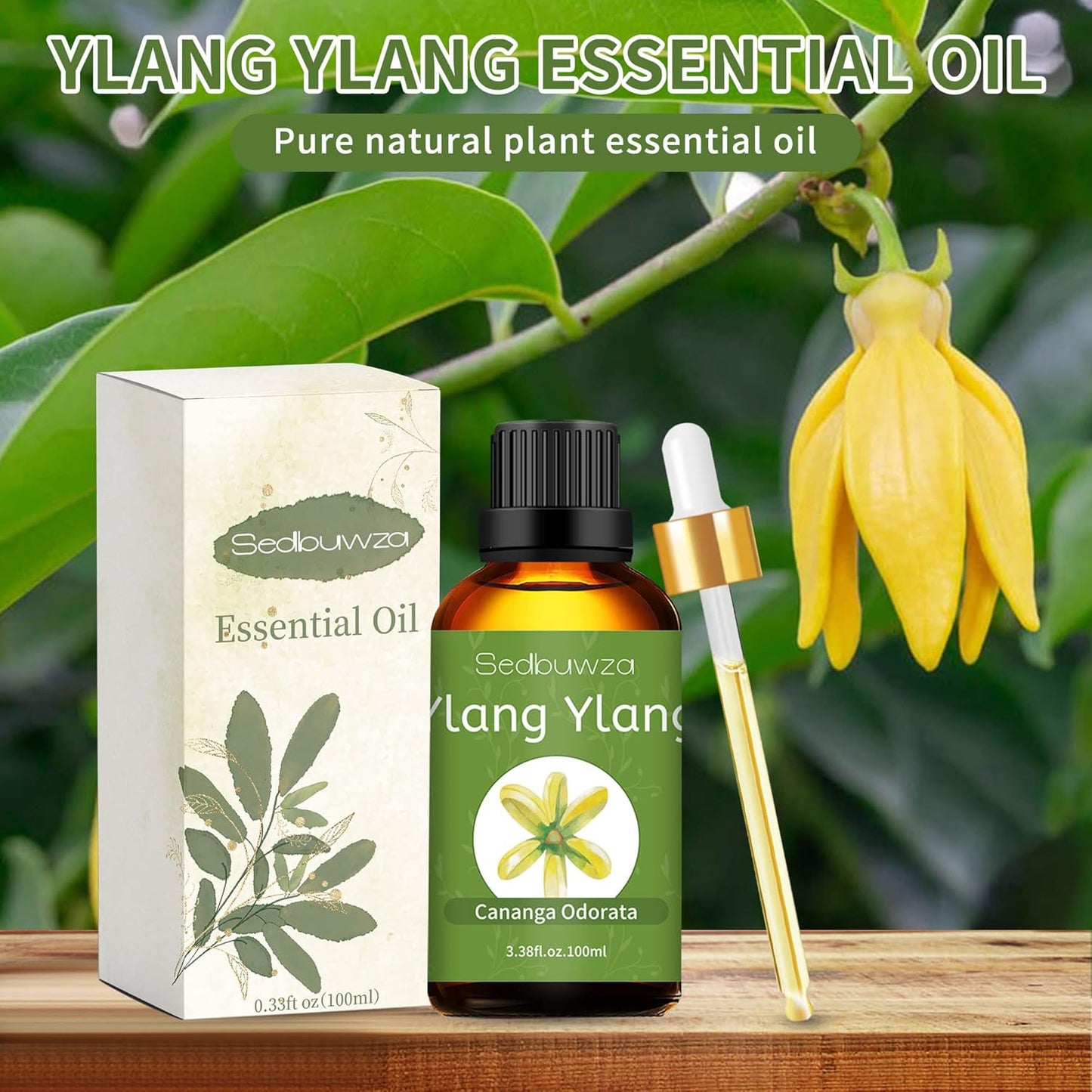Sedbuwza Ylang Ylang Essential Oil, Ylang Ylang Oil 100% Pure Natural Ylang Ylang Fragrance Oil for Massage Diffuser Humidifier Candle Soap Aromatherapy Making - 3.38 OZ