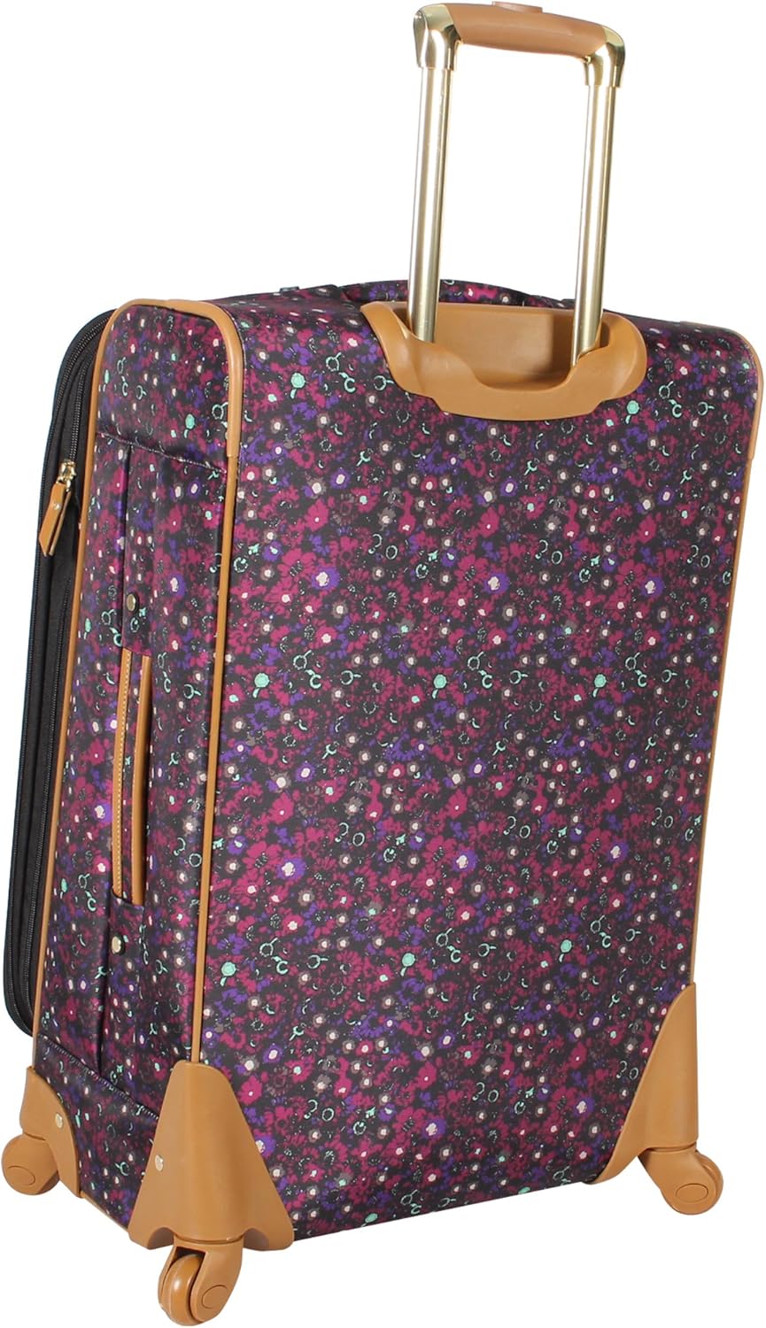 Steve Madden Designer Luggage Collection - Expandable 24 Inch Softside Bag - Durable Mid-sized Lightweight Checked Suitcase with 4-Rolling Spinner Wheels (Dark Purple)