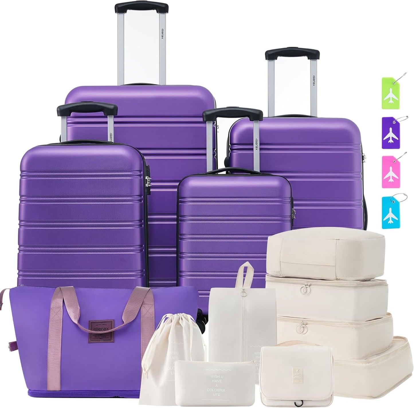 Merax Luggage sets of 13 Piece 16 20 20 28 IN Carry on Luggage Hard Case Purple Luggage Expandable Checked Luggage Suitcase Set with Wheels
