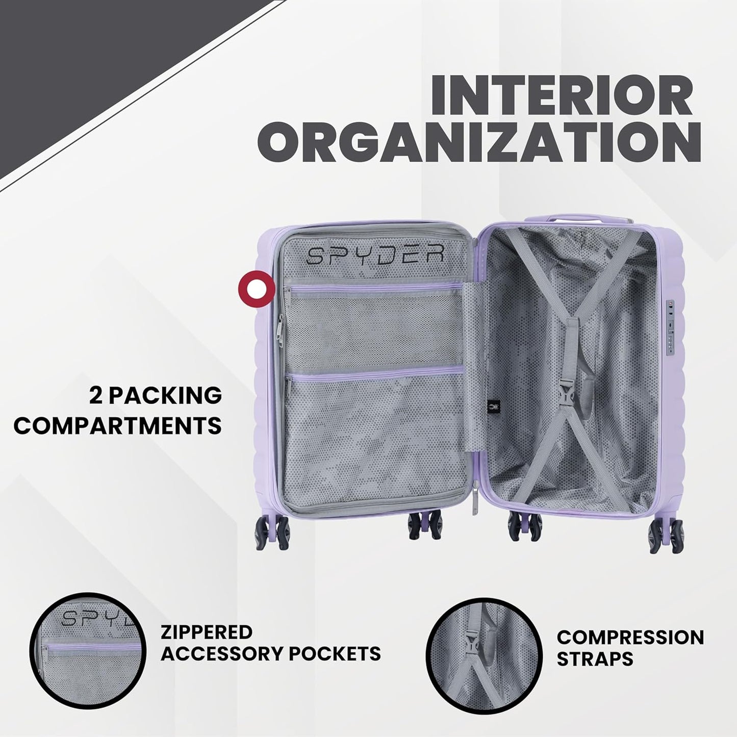 Spyder 20" Hardside Carry-On Luggage, Durable Lightweight Hardshell Suitcase with 360° Spinner Wheels, Expandable for up to 20% More Space, TSA Approved Lock, Lilac