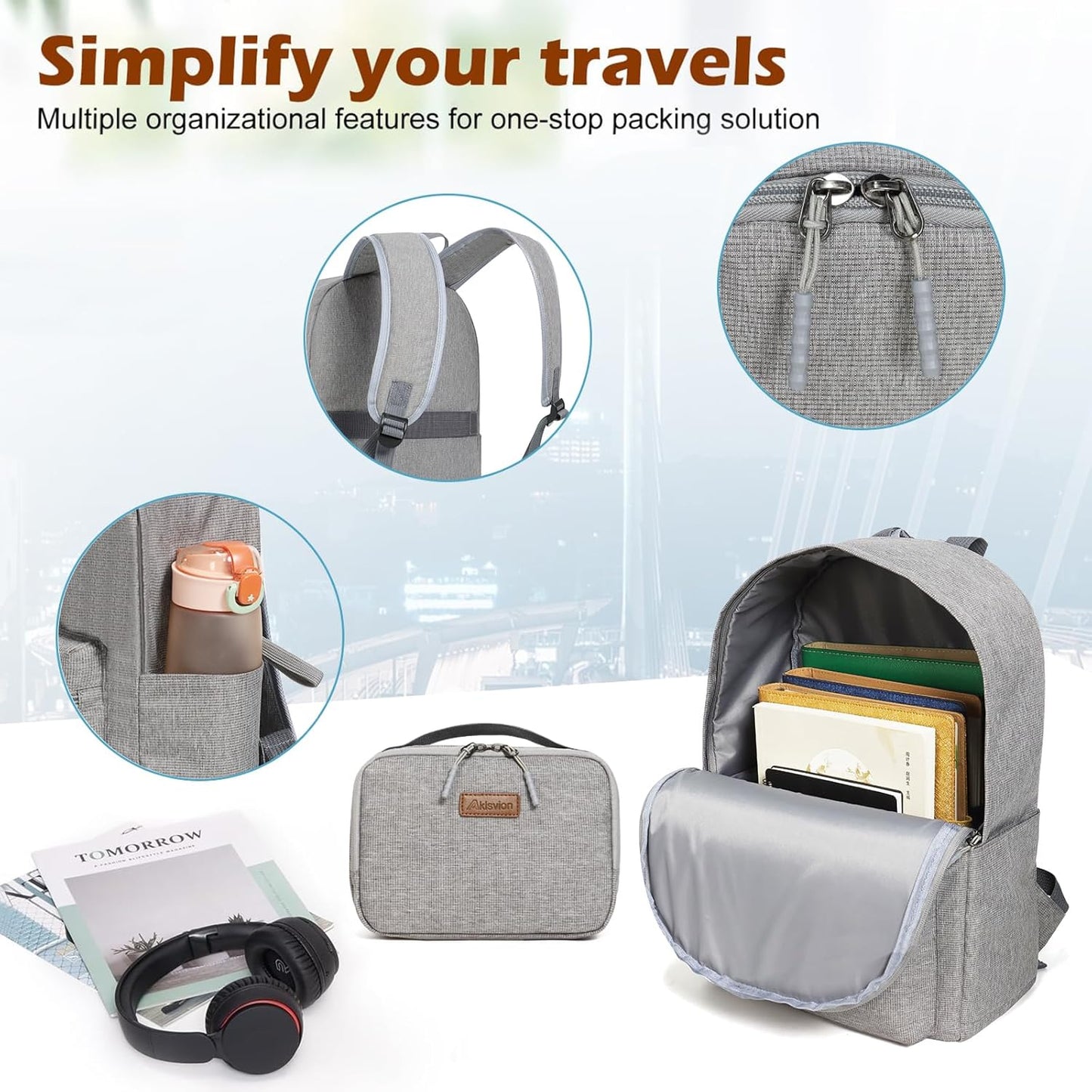 ABS+PC Carry on Luggage set with backpack 3 Pcs suitcace with Spinner wheels TSA Lock 20-In hardshell Lightweight Luggage set(Grey)