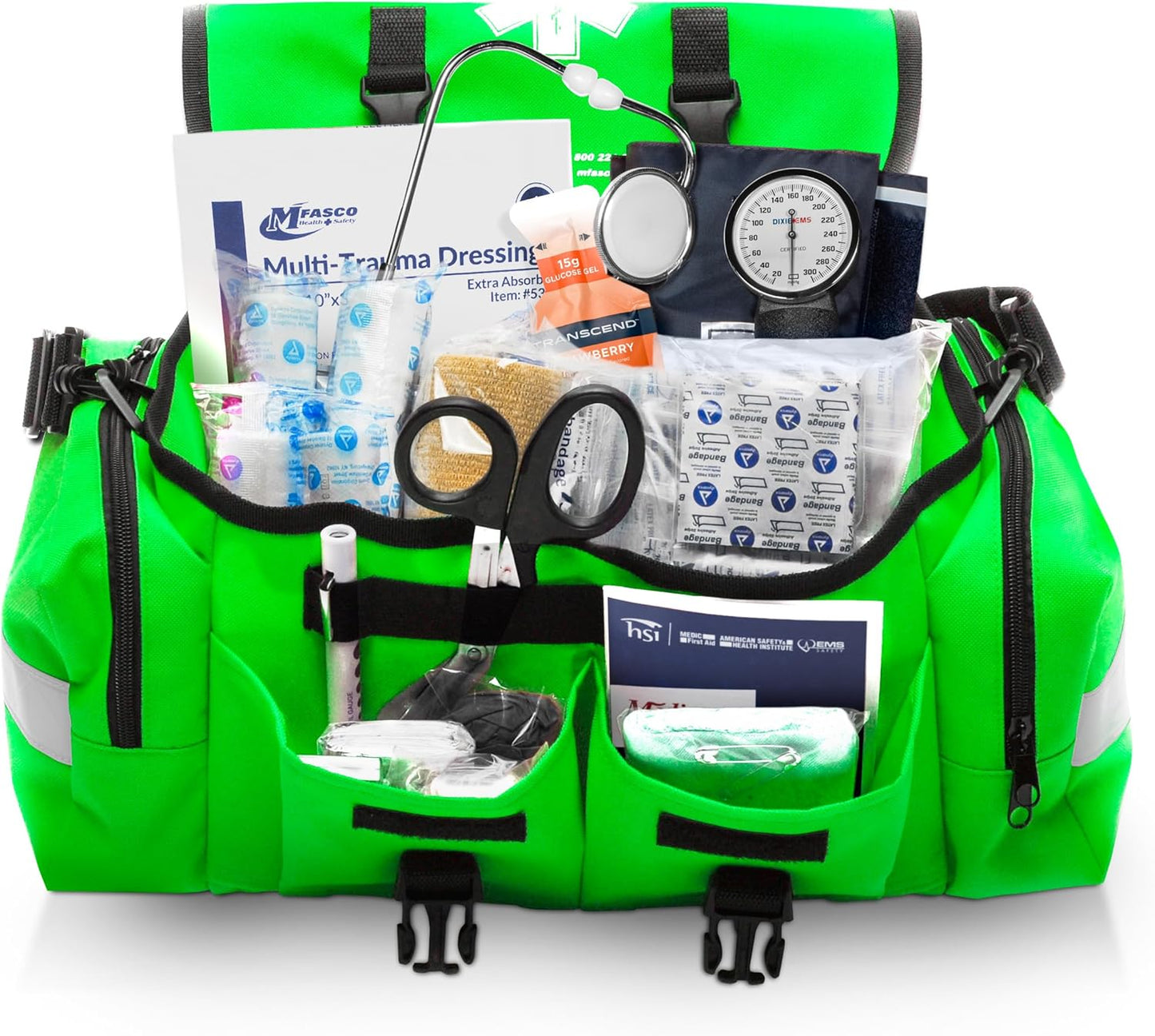 First Aid Kit - Fully Stocked Portable Reflective Bag -First Responder Emergency Response Kit-for Natural Disaster Preparedness-Customizable Storage-Includes 415 Pcs First Aid Supplies - Lime Green