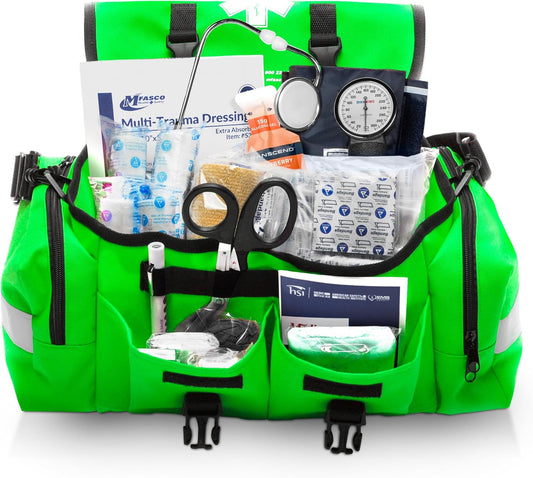 First Aid Kit - Fully Stocked Portable Reflective Bag -First Responder Emergency Response Kit-for Natural Disaster Preparedness-Customizable Storage-Includes 415 Pcs First Aid Supplies - Lime Green