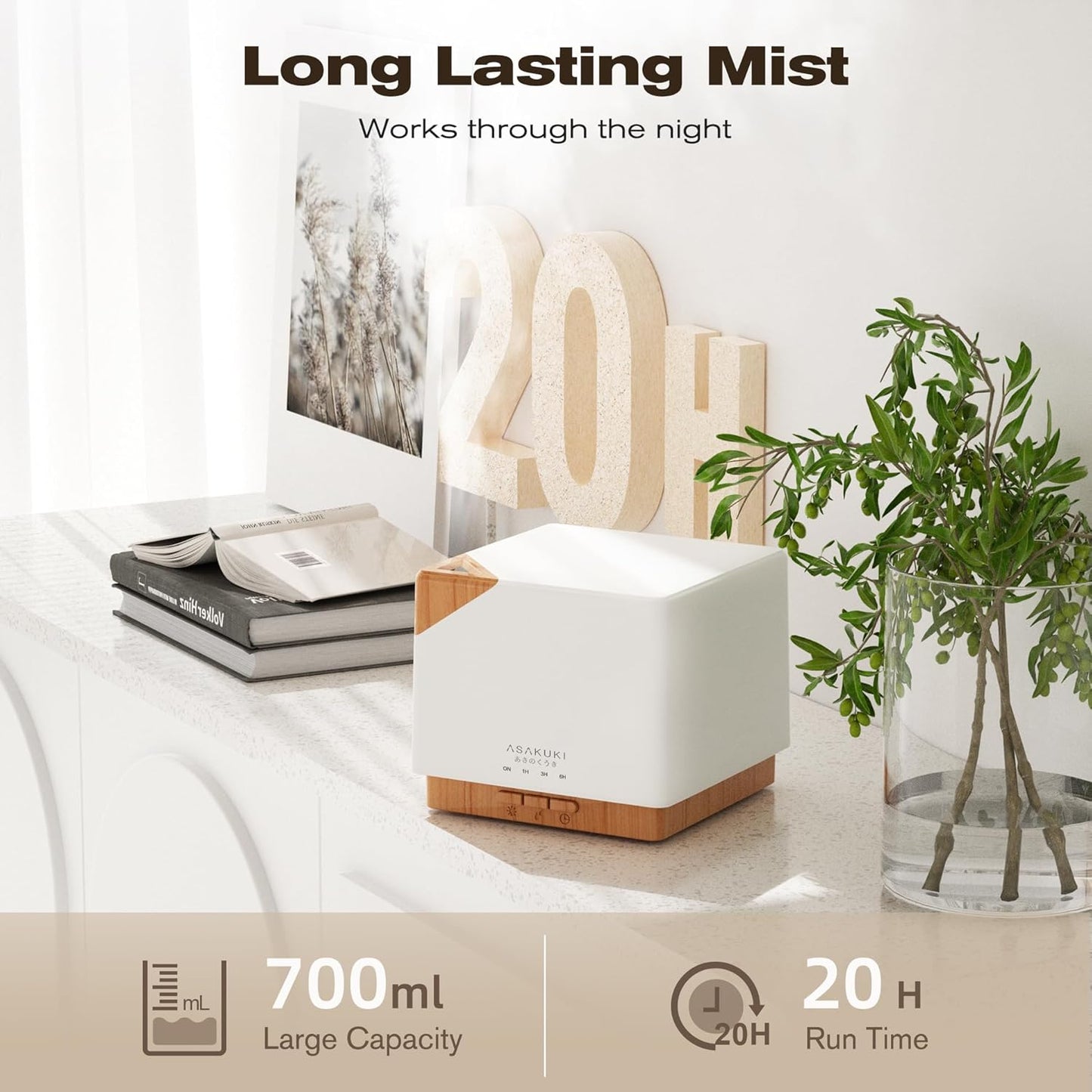 ASAKUKI 700 ml Essential Oil Diffuser for Home and Office, 7 LED Lights Aromatherapy Humidifier with Auto-Off Safety Switch