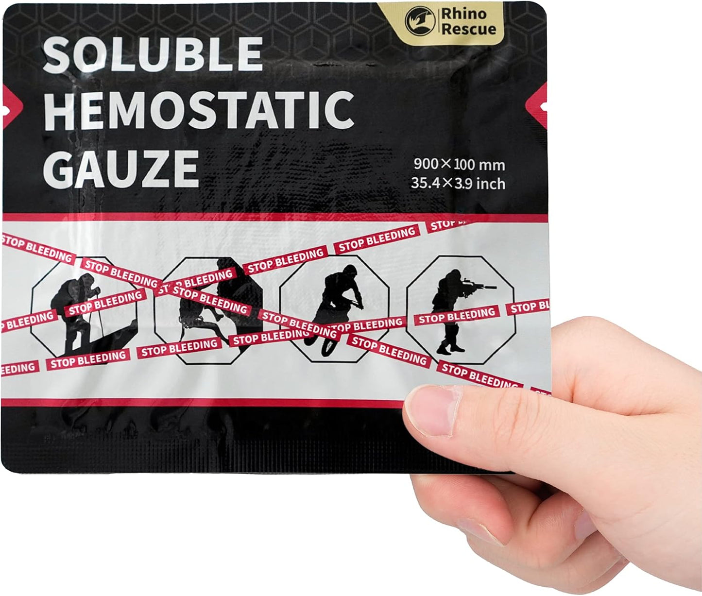 RHINO RESCUE Soluble Hemostatic Gauze Dressing 4"*35"(3ft) for Quick Clotting, Stop Bleeding Gauze for Combat, Trauma, IFAK Refill, Wound Kit, 1 Count
