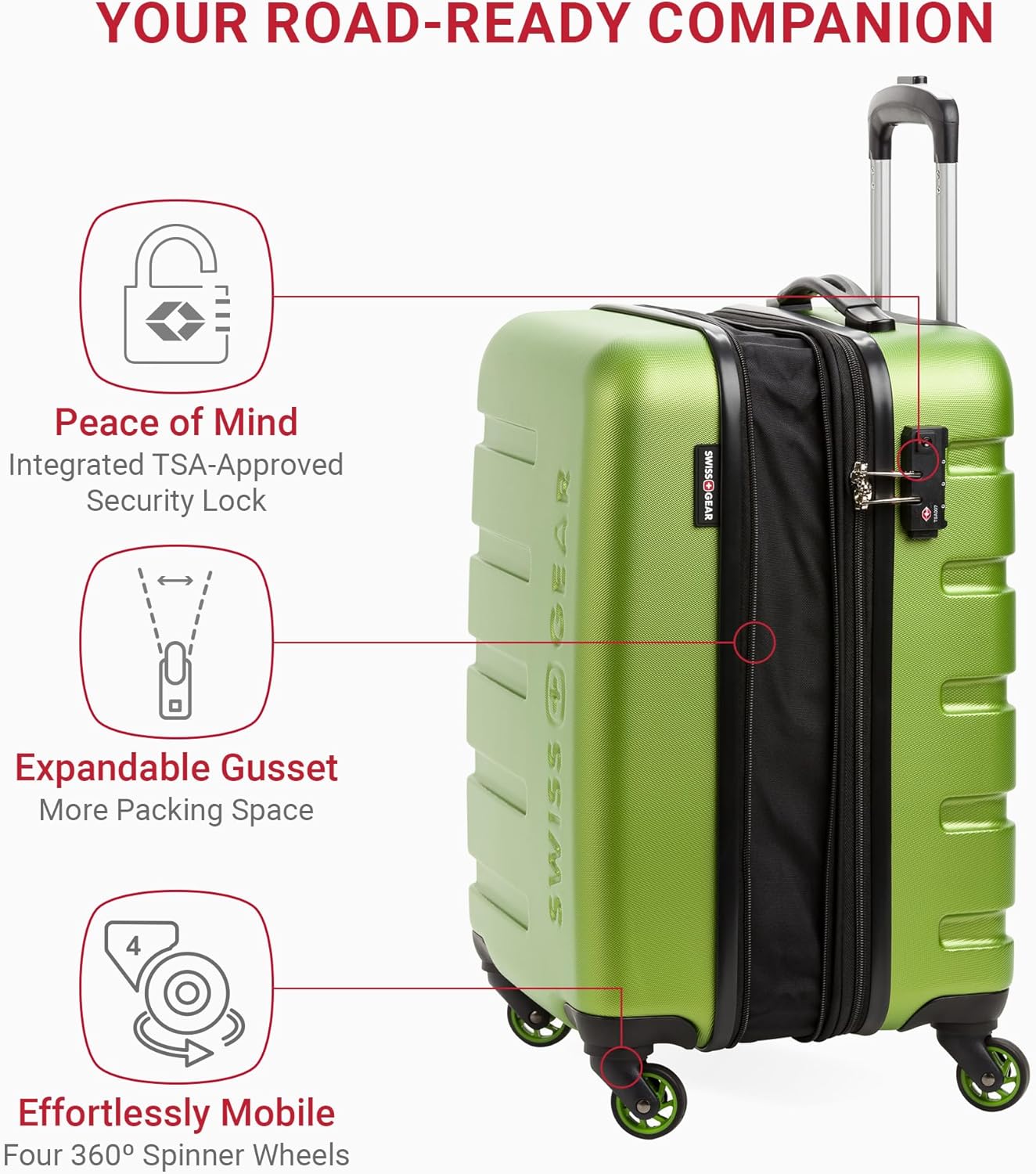 SwissGear 7366 Signature Hardside Expandable Luggage with Spinner Wheels, TSA Lock, Cup-Holder, Green, Carry-On 19-Inch