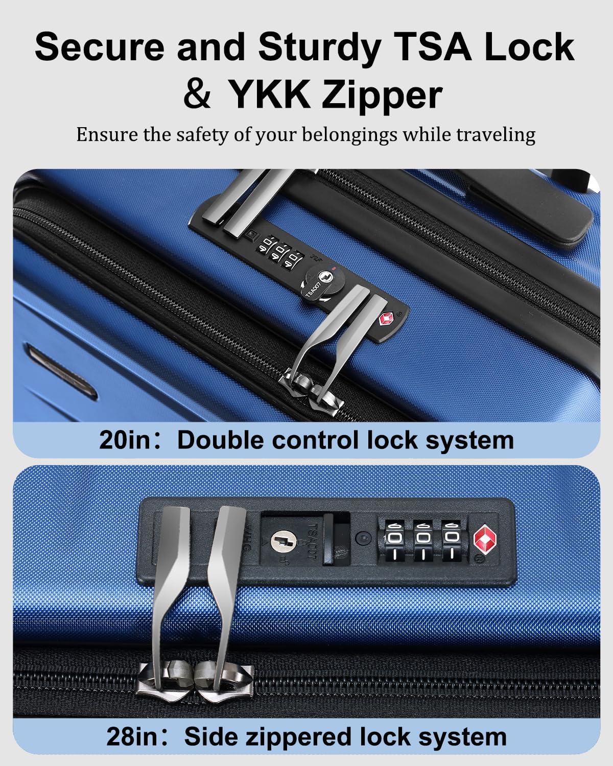 Luggage Sets 2 Pieces, 20 Inch Carry On Luggage and Expandable 28 Inch Checked Luggage with Spinner Wheels, Lightweight ABS+PC Hard Shell Suitcase with Front Opening, TSA Lock (Blue, 20/28)