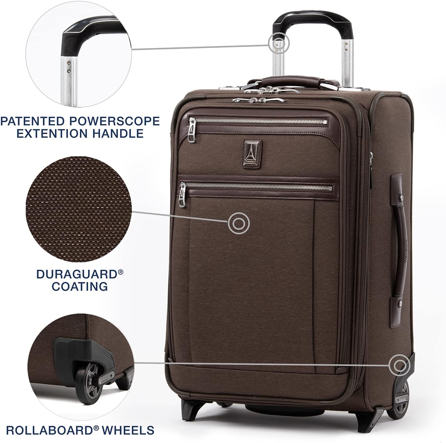 Travelpro Platinum Elite Softside Expandable Carry on Luggage, 2 Wheel Upright Suitcase, USB Port, Men and Women, Rich Espresso, Carry On 22-Inch