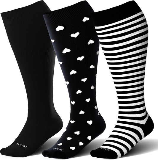 LEVSOX Wide Calf Compression Socks for Women&Men Plus Size 15-20mmHg Knee High Large Support Stockings for Circulation
