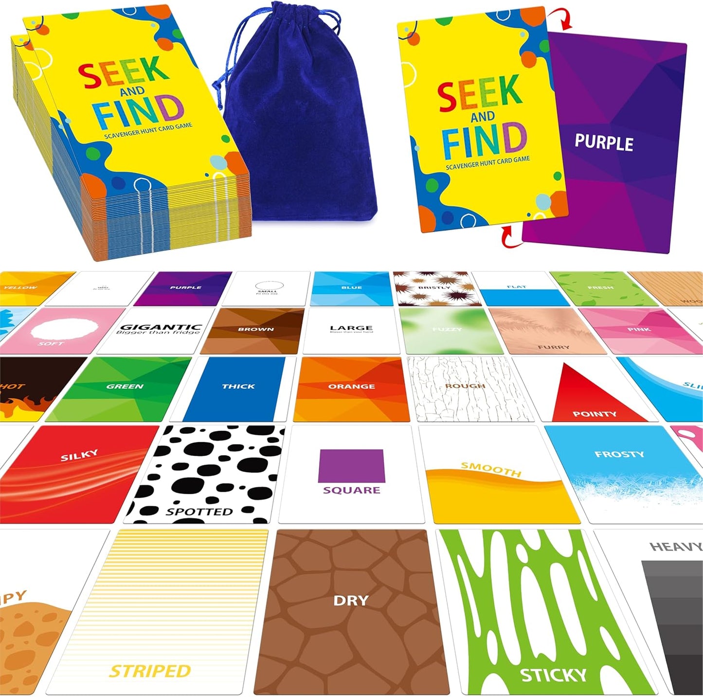 Outdoor Nature Scavenger Hunt Card Game, 50 Seek and Find Cards for Kids and Families, Funny Outside Activity Travel Pocket Game for Family, Toddlers, Kids, Adults-Outside, Yard, Camping Activities