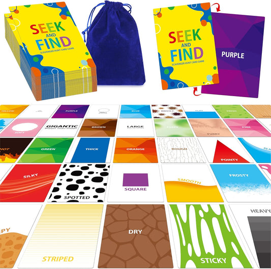 Outdoor Nature Scavenger Hunt Card Game, 50 Seek and Find Cards for Kids and Families, Funny Outside Activity Travel Pocket Game for Family, Toddlers, Kids, Adults-Outside, Yard, Camping Activities