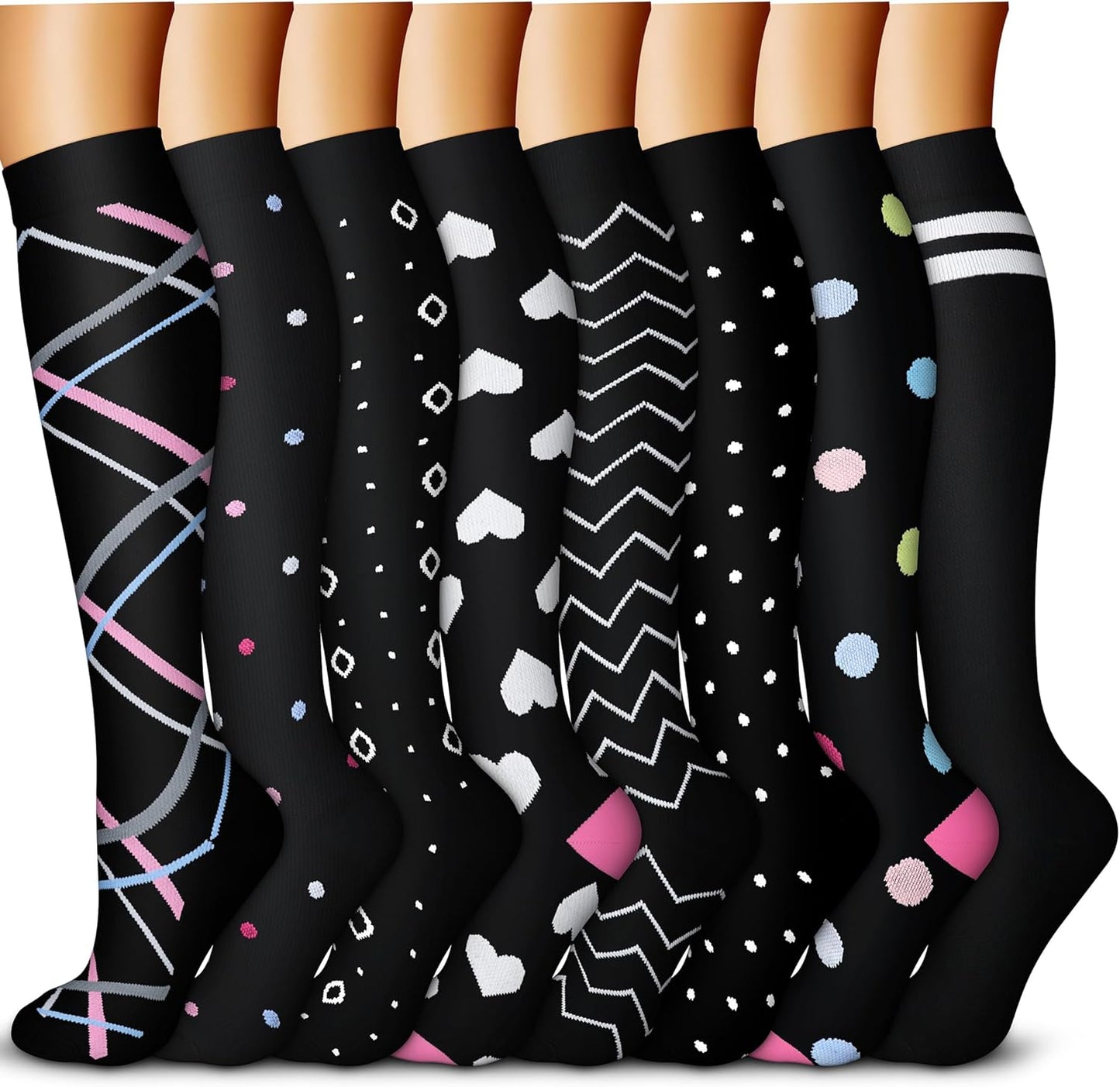 QUXIANG Copper Compression Socks for Women & Men Circulation (8 Pairs) - Best for Running Athletic Cycling - 15-20 mmHg