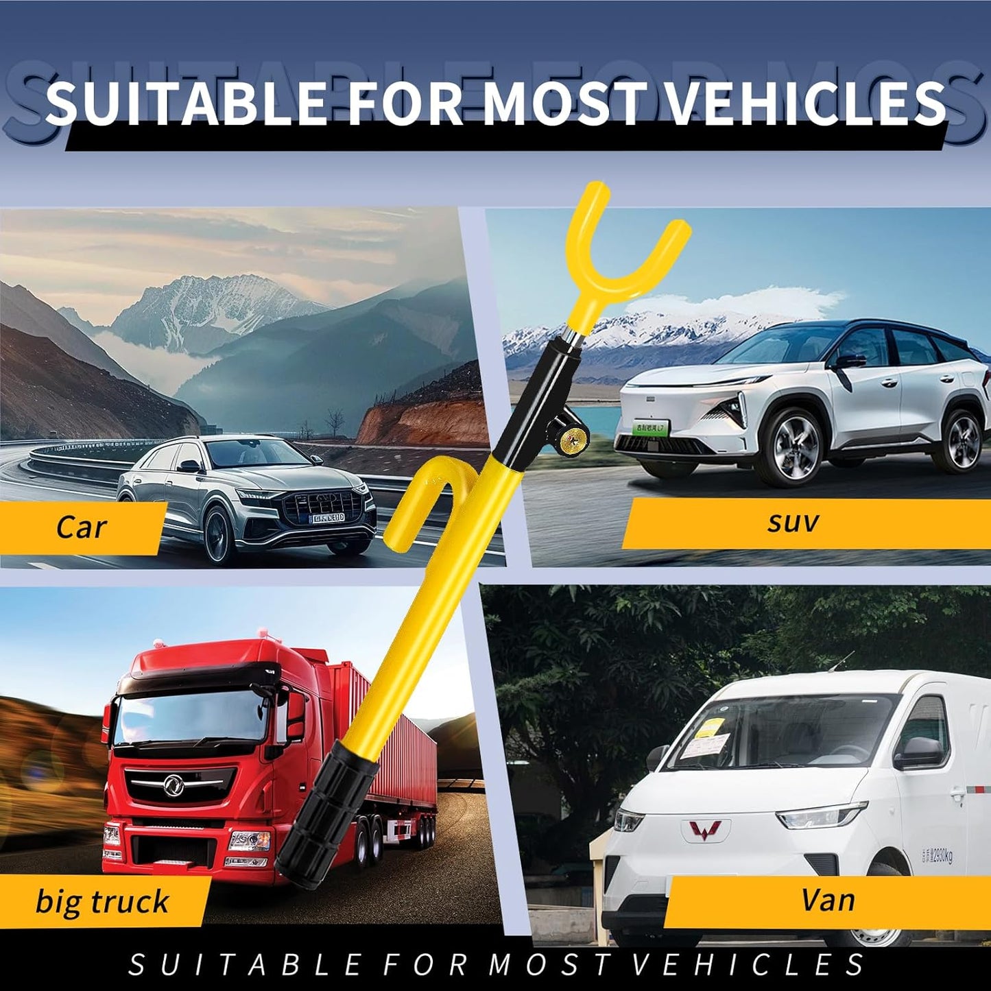 Steering Wheel Lock,Heavy Duty Anti-Theft Car Device,Adjustable Length Locking with 3 Keys Universal Fit for Cars Trucks Vans and SUVs (Yellow)