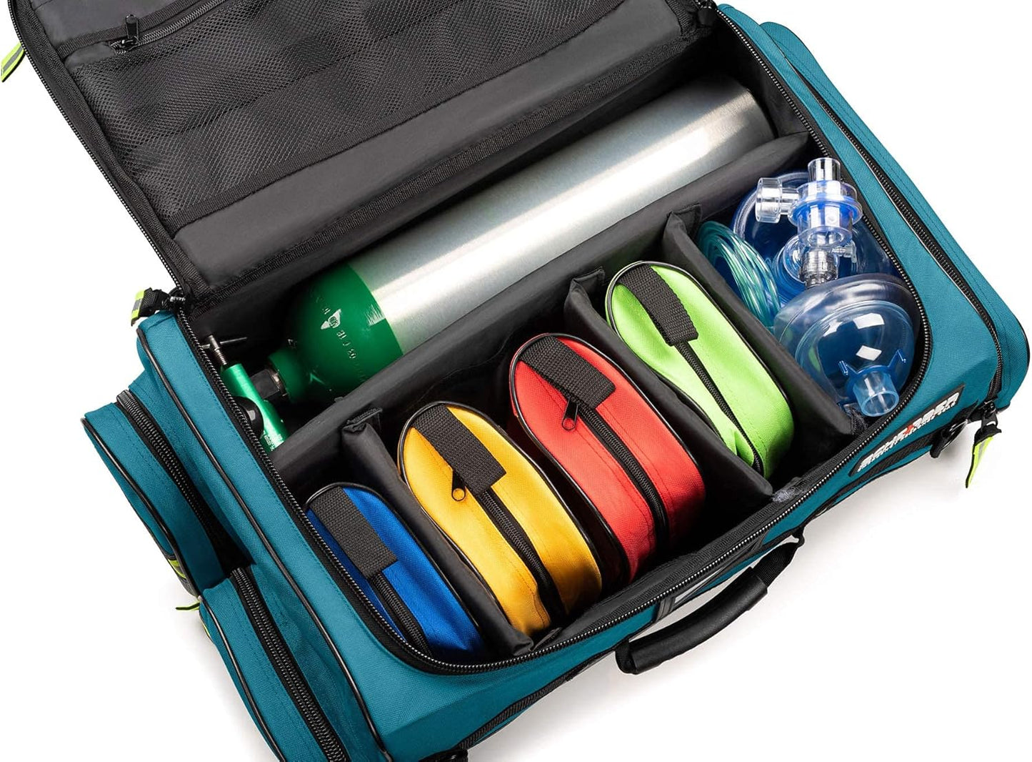 Scherber Fully-Stocked Premium First Responder Bag | HSA/FSA Approved | Large Pro EMT/EMS Trauma, Bleeding & Oxygen Medical Kit | CAT Tourniquet, HyFin Chest Seal & 250+ First Aid Supplies (Blue)