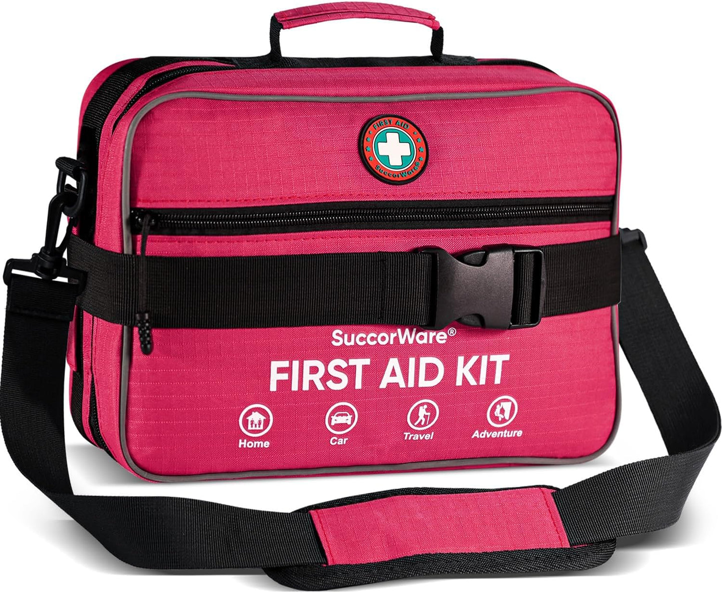 Professional 435 Pieces Large First Aid Kit - Includes Compressed Gauze - Compartments Emergency Medical Kit for Home, Camping, Backpacking, Travel, Boat, Car,Outdoors(Pink)