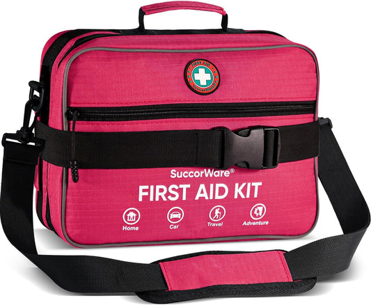 Professional 435 Pieces Large First Aid Kit - Includes Compressed Gauze - Compartments Emergency Medical Kit for Home, Camping, Backpacking, Travel, Boat, Car,Outdoors(Pink)
