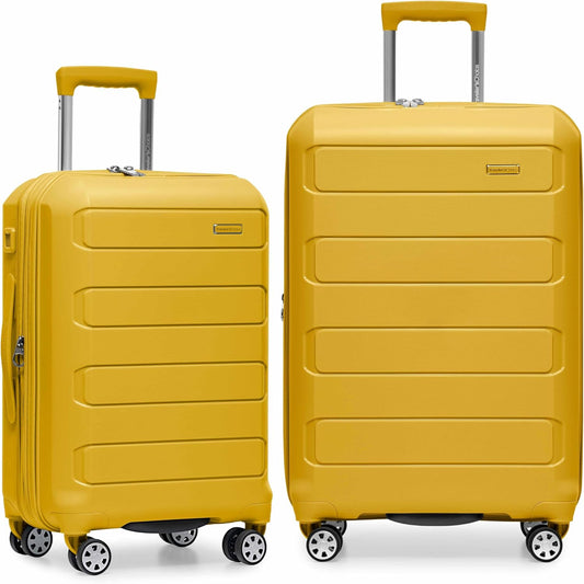 Traveler's Choice Pagosa Indestructible Hardshell Expandable Spinner Luggage, Yellow, 2-Piece Set (22/26)