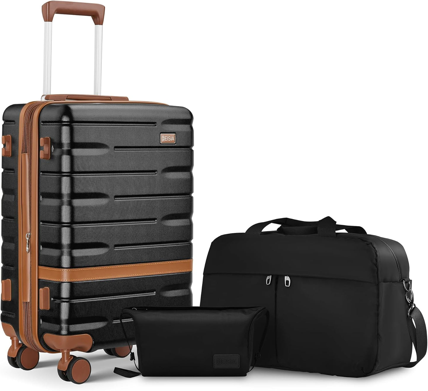 Carry On Luggage 3 Piece Lightweight Travel Luggage Set,22x14x9 Airline Approved,YKK Zippers Expandable Hard Shell Suitcase with Spinner Wheels TSA Lock (Black, 3 Piece Sets (20/DB/TB))