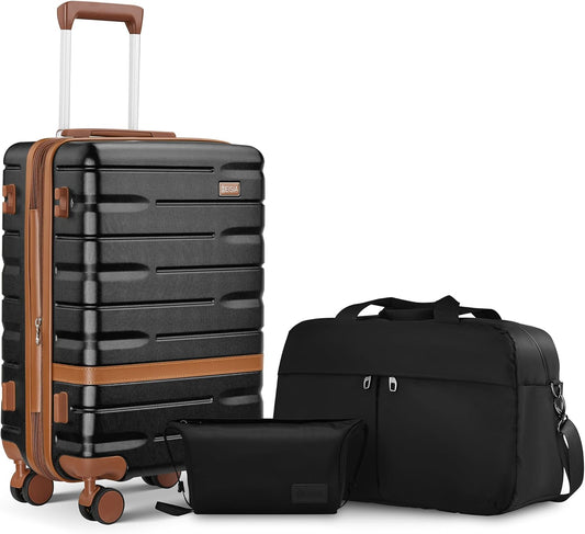 Carry On Luggage 3 Piece Lightweight Travel Luggage Set,22x14x9 Airline Approved,YKK Zippers Expandable Hard Shell Suitcase with Spinner Wheels TSA Lock (Black, 3 Piece Sets (20/DB/TB))