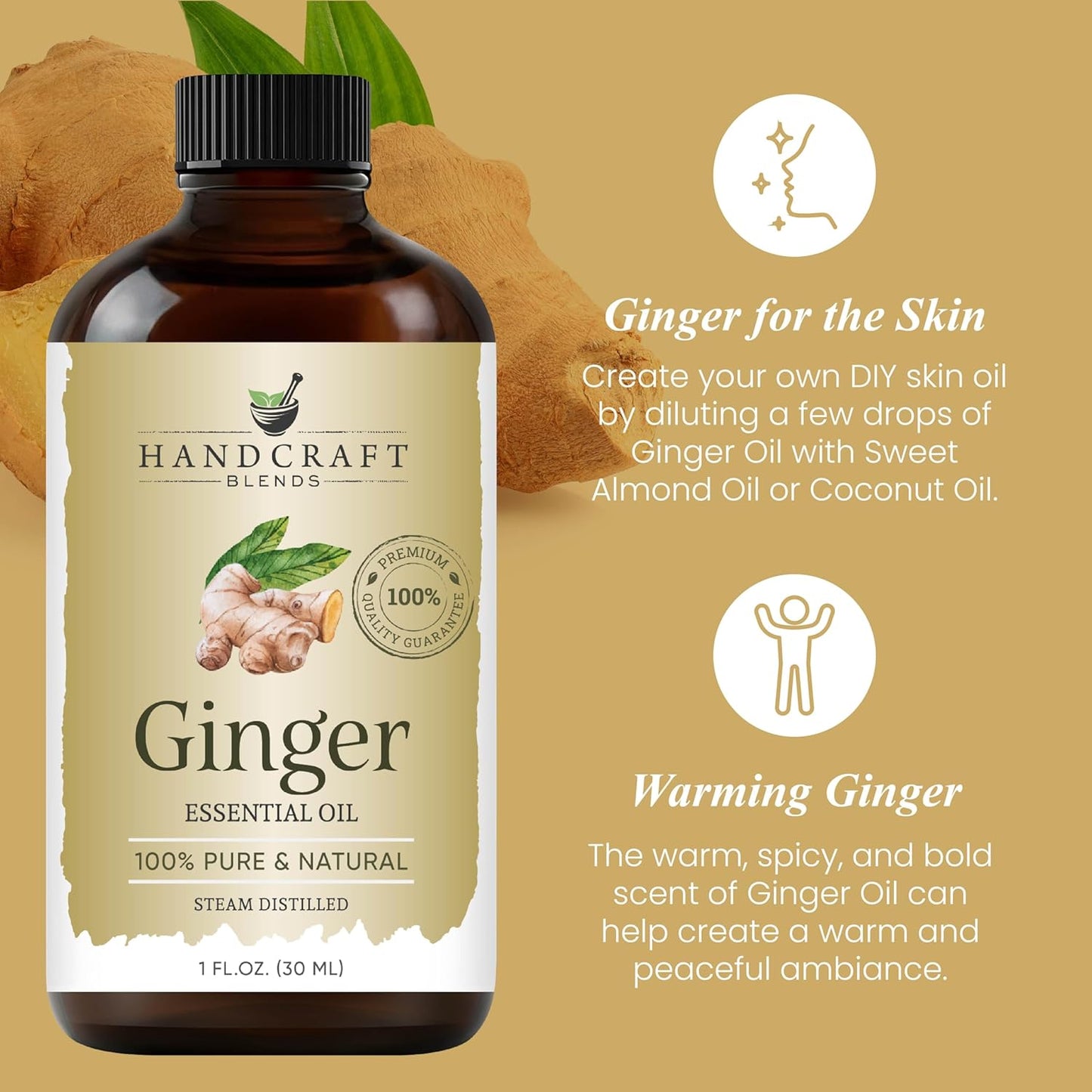 Handcraft Blends Ginger Essential Oil – 1 Fl Oz – 100% Pure and Natural – Premium Grade Essential Oil for Diffuser and Aromatherapy, Skin, Massage, Candle and Soap Making Fragrance