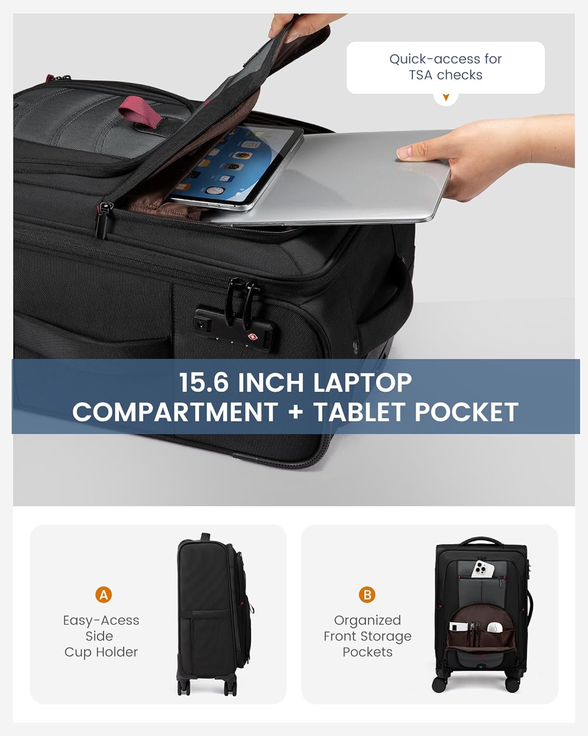 Carry On Luggage 22x14x9 Airline Approved, 22-Inch Suitcases with Spinner Wheels, Softside Carry-on Luggage with TSA Lock for Men Women Business Trip, Lightweight Large Capacity Luggage for Travel