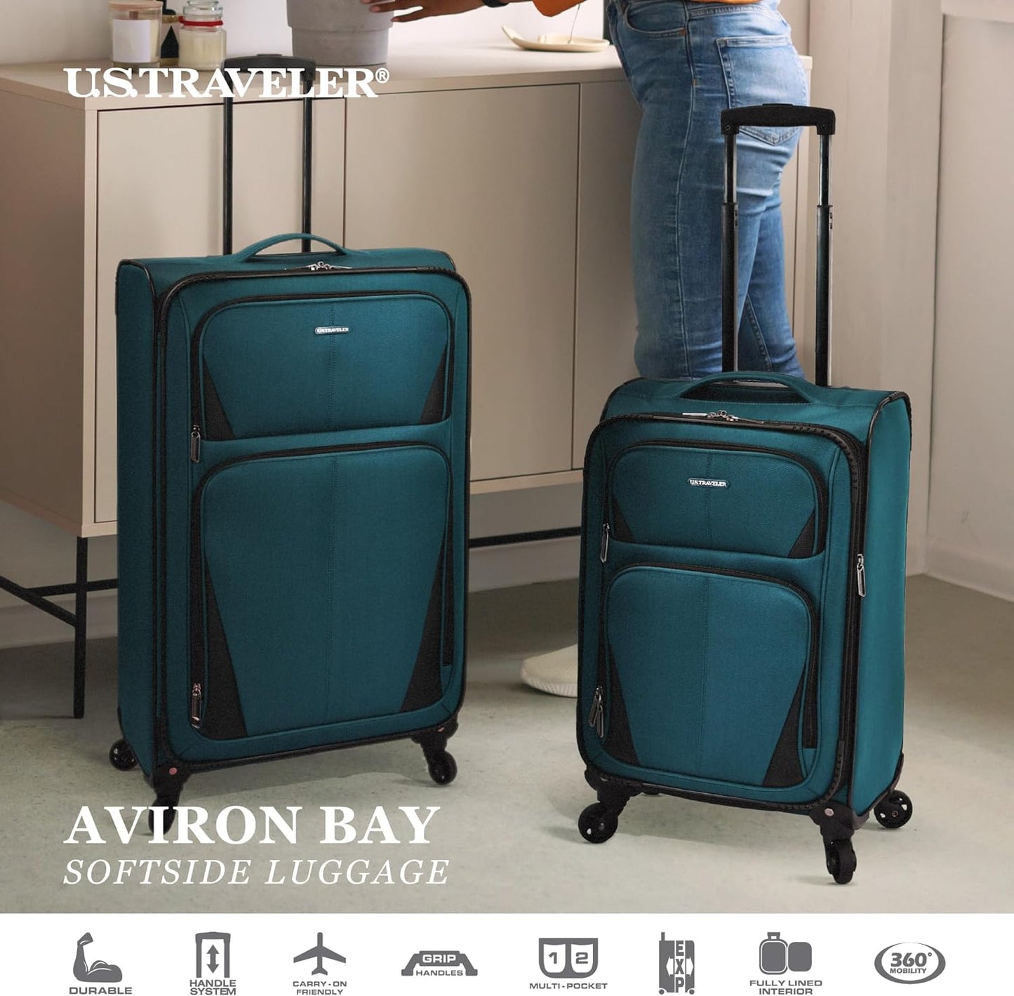 U.S. Traveler Aviron Bay Expandable Softside Luggage with Spinner Wheels, Teal, 30-Inch, US08125E31