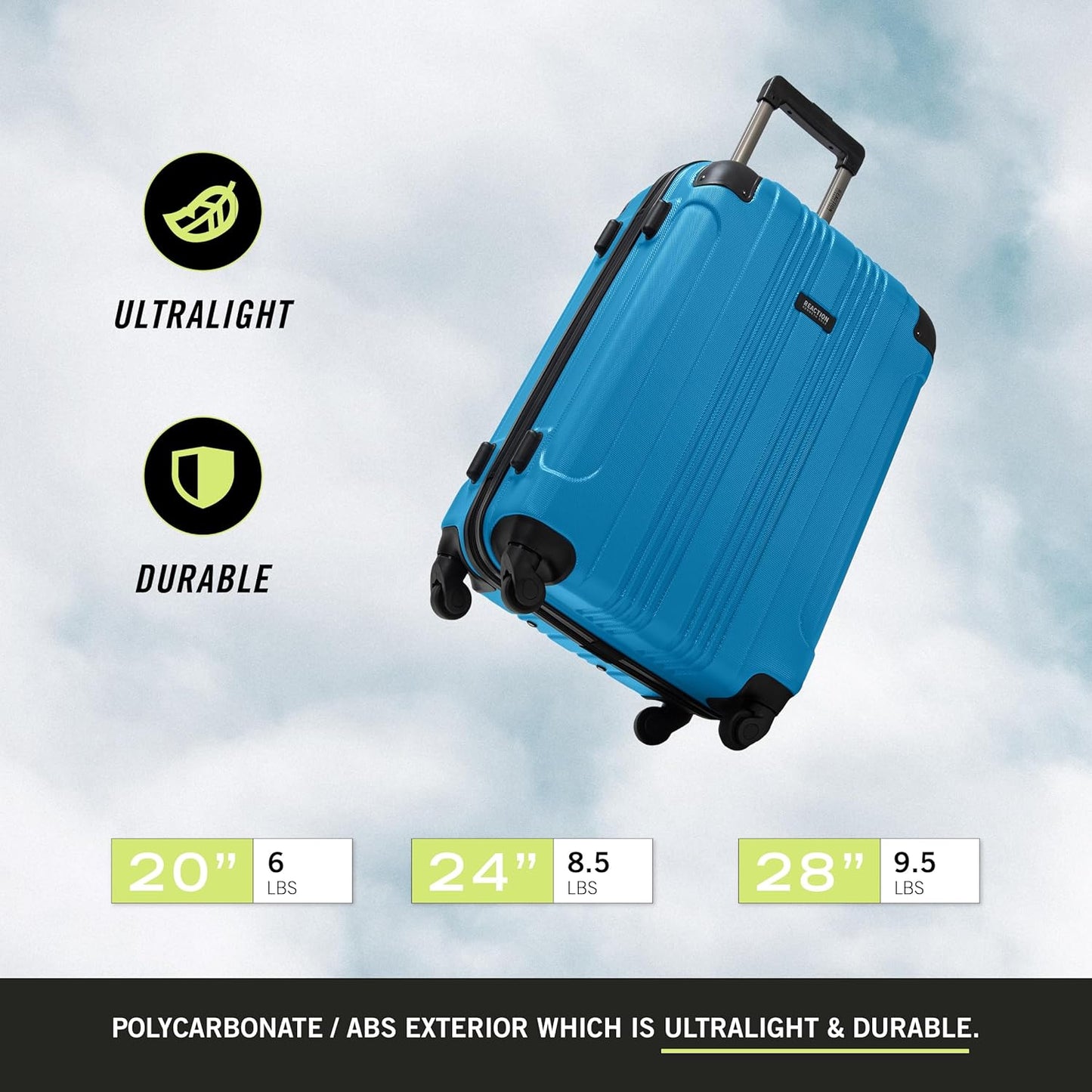 Kenneth Cole REACTION Out of Bounds Lightweight Hardshell 4-Wheel Spinner Luggage, Teal, 28-Inch Checked