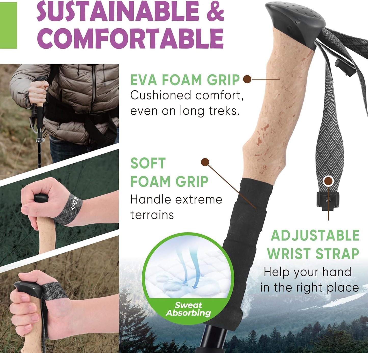 Trekology Trek-Z Collapsible Hiking & Trekking Poles - Balance Support for Seniors, Women, and Men, 2pc Per Set