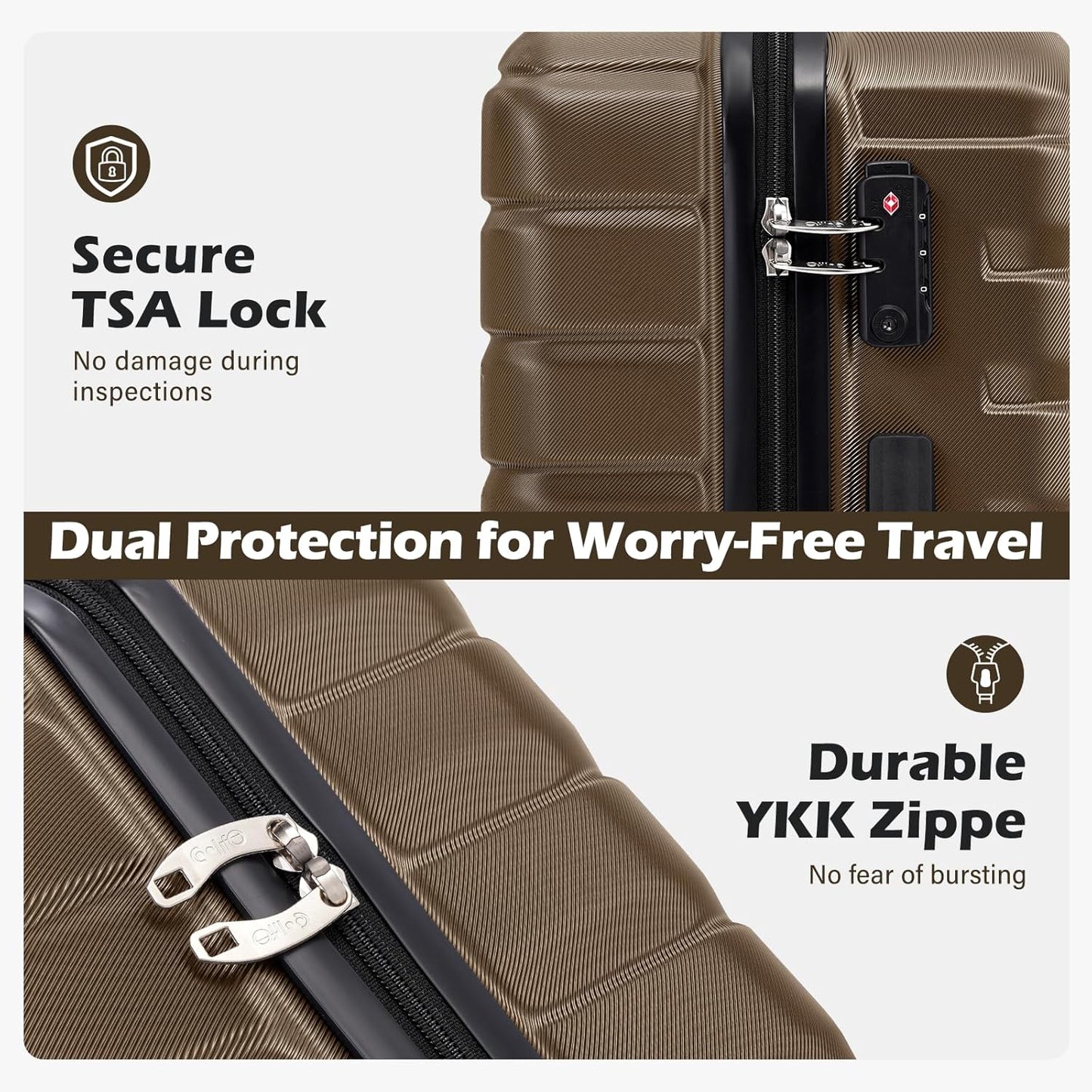 Coolife 20-Inch Small Carry on Hardside PC+ABS Spinner TSA Lock Telescopic Luggage Handle（20in-brown）