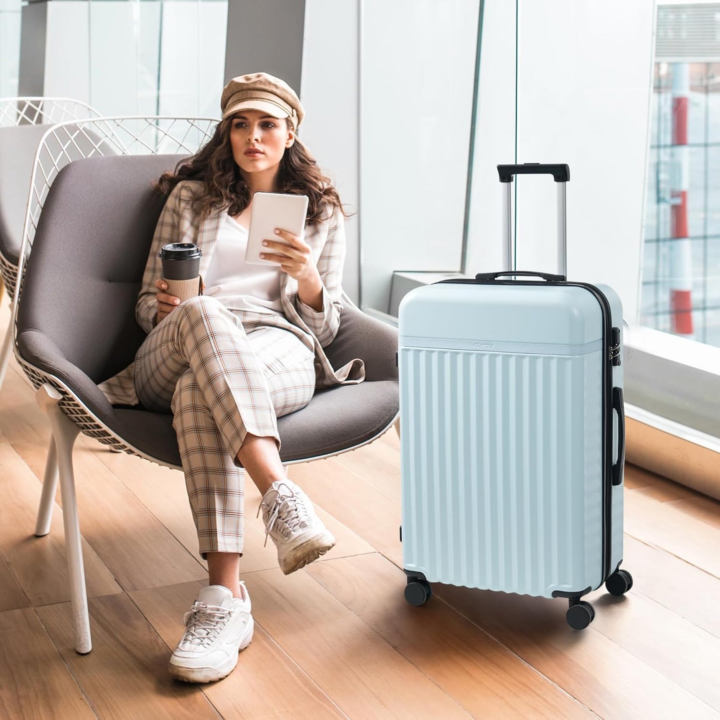 Merax Luggage Sets, Durable Hardshell 3 Piece Suitcase with Double Spinner Wheels and Handle Bags,Lightweight Carry on Luggage with TSA Lock,20+24+28 inches,Light Blue