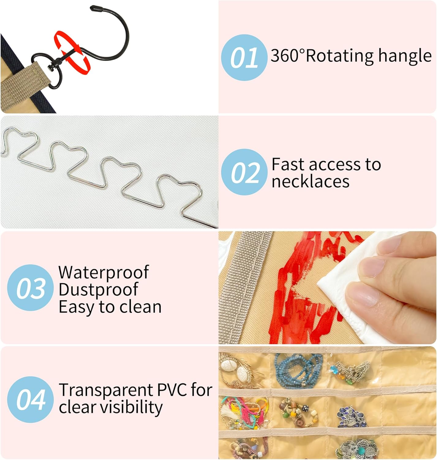 Bloss Hanging Jewelry Organizer-48 Pockets Dual-Sided Hanging Jewelry Organizers and Storage for Necklaces, Earrings Holder on Closet, Wall, Door, Christmas Gifts for Women,Blcak