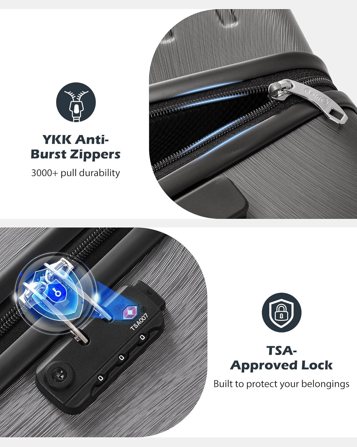 Coolife Luggage PC+ABS Hardshell Suitcase with TSA Lock, Spinner Checked Lightweight (wine red, M(24IN))