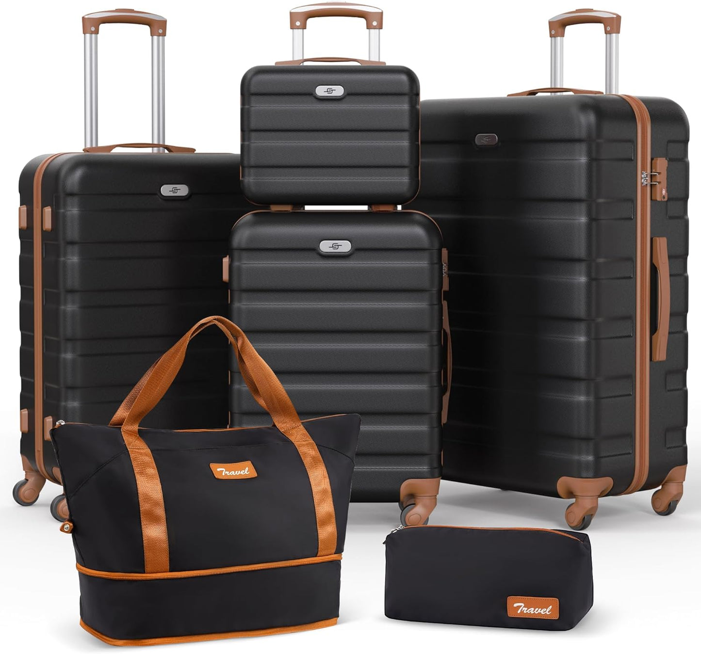 Suitour Luggage Sets 6 Piece, Hard Shell Lightweight Suitcases with Spinner Wheels for Family Travel Suitcase Set