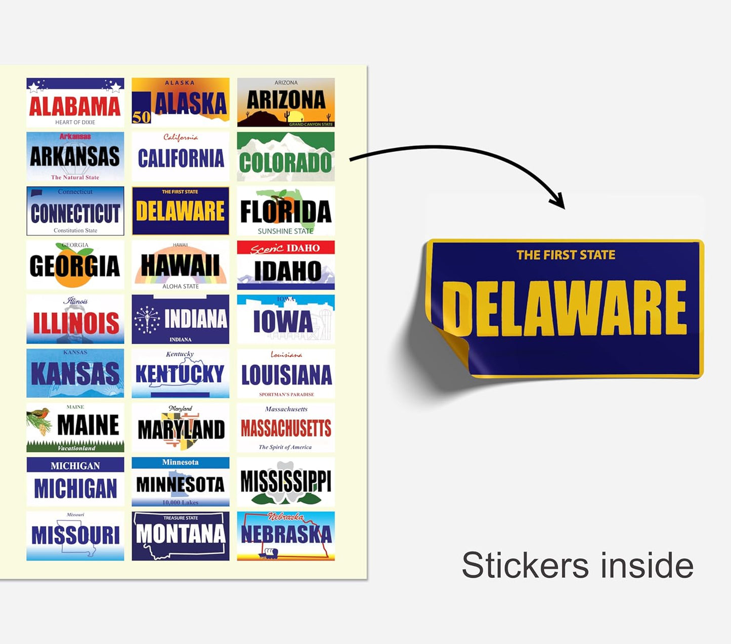 Jazzoo License Plate Game for Kids - 12 Travel Sticker Books - Fun Road Trip Activity for Family Vacations - USA States