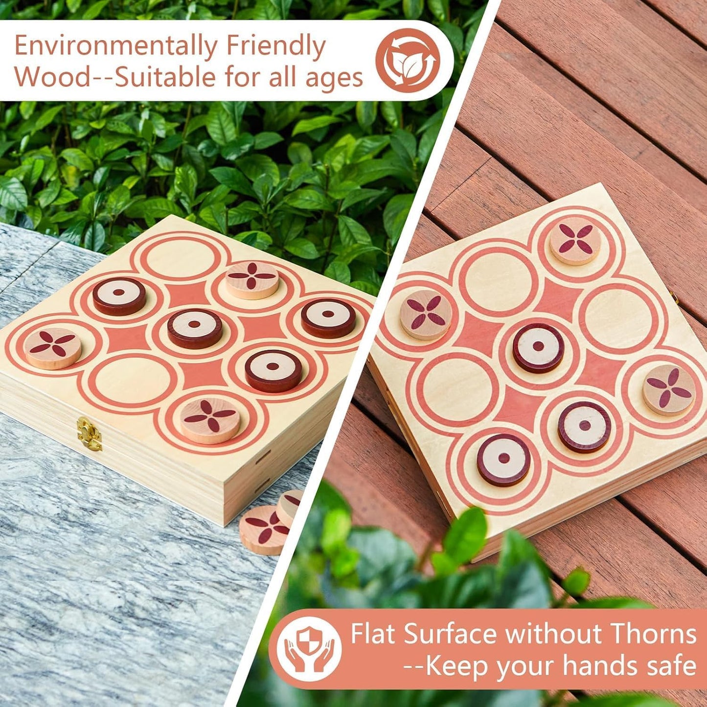 RM ROOMERS 4 in 1 Large Wooden Fast Sling Puck Games Set for Adults,Chess, Checkers,Tic Tac Toe,Portable Folding Travel Tabletop Board Game Sets,Interactive Families Game Night Toy Slingshot