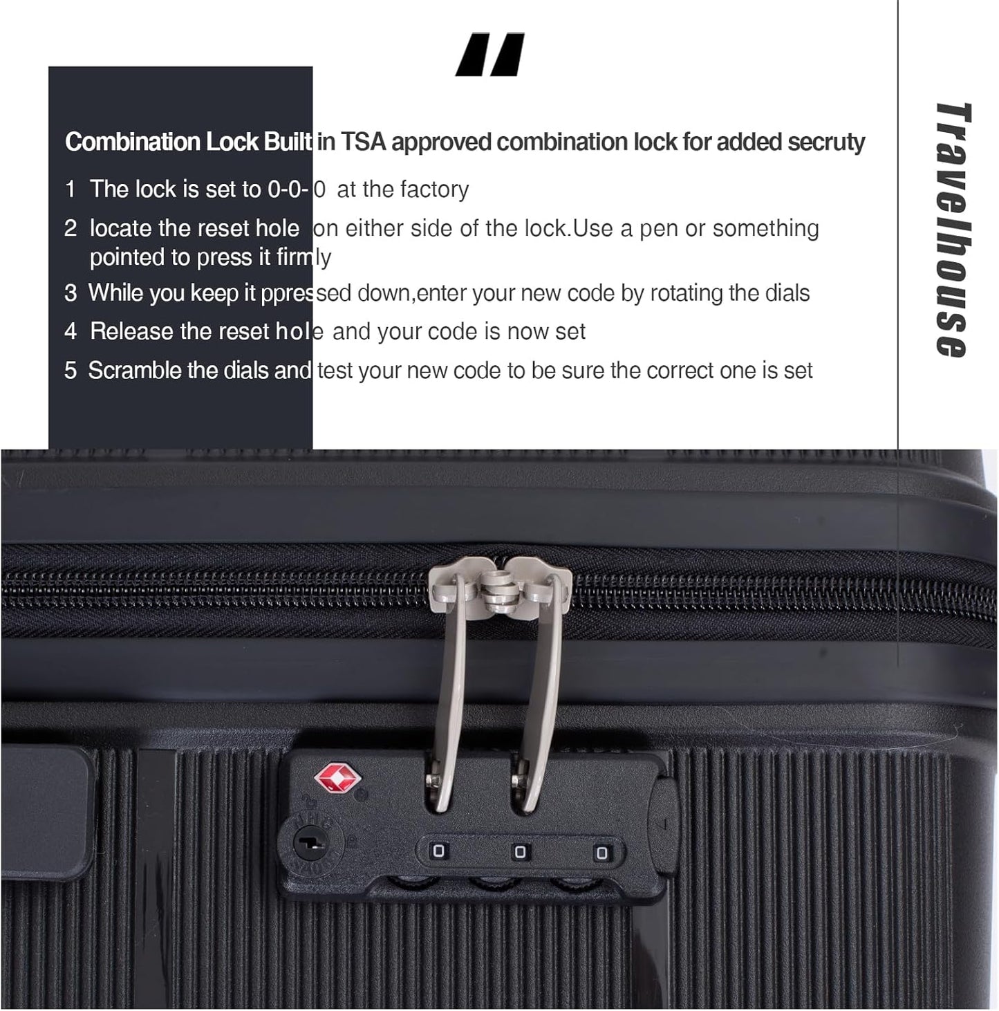 Luggage 3 Piece Sets Suitcase Set with Double Spinner Wheels, Lightweight Carry On Hardside Travel Luggage with TSA Lock, (20/24/28) (Black)