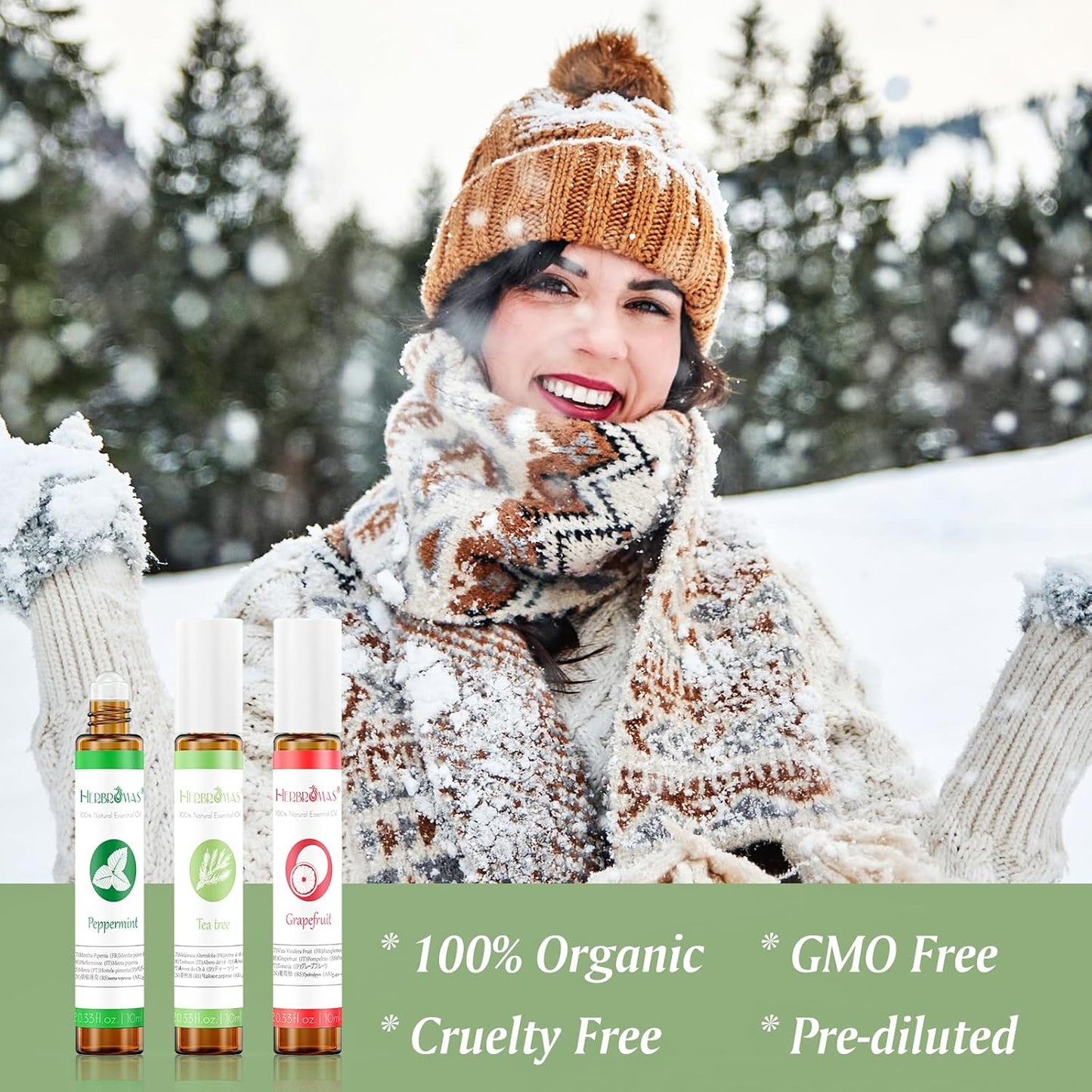 Essential Oil Roll On Set with Lavender, Peppermint, Eucalyptus & Grapefruit, Tea Tree & Vanila - Aromatherapy Relaxation Gift for Women - 6 Pack of 10ml Roll-Ons