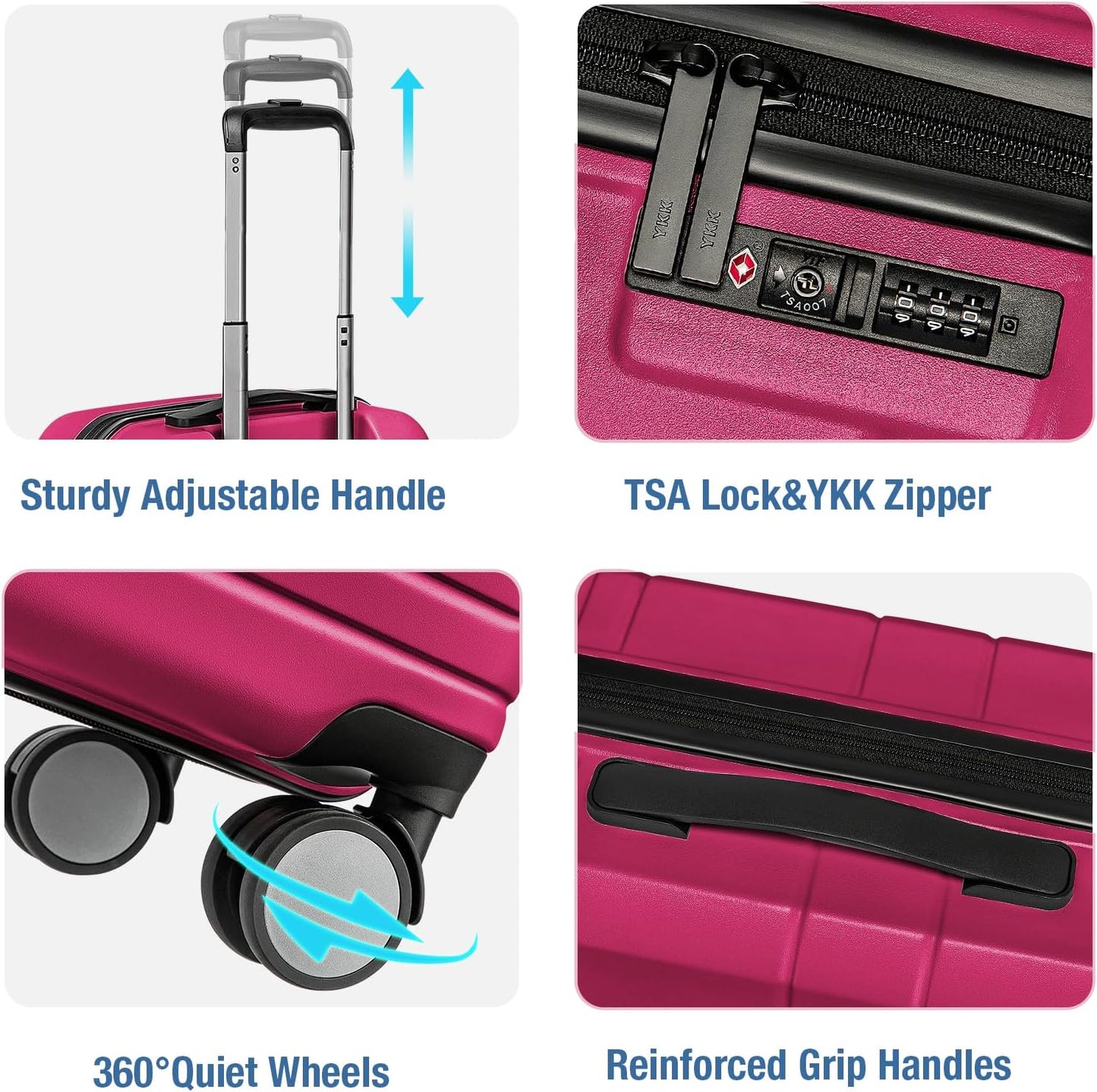 KYME Carry On Luggage 22x14x9 Airline Approved with TSA Lock Hard Shell Carry On Suitcase Lightweight Suitcases with Wheels Small Luggage for Men Women,Carry-On 20 Inch,Magenta