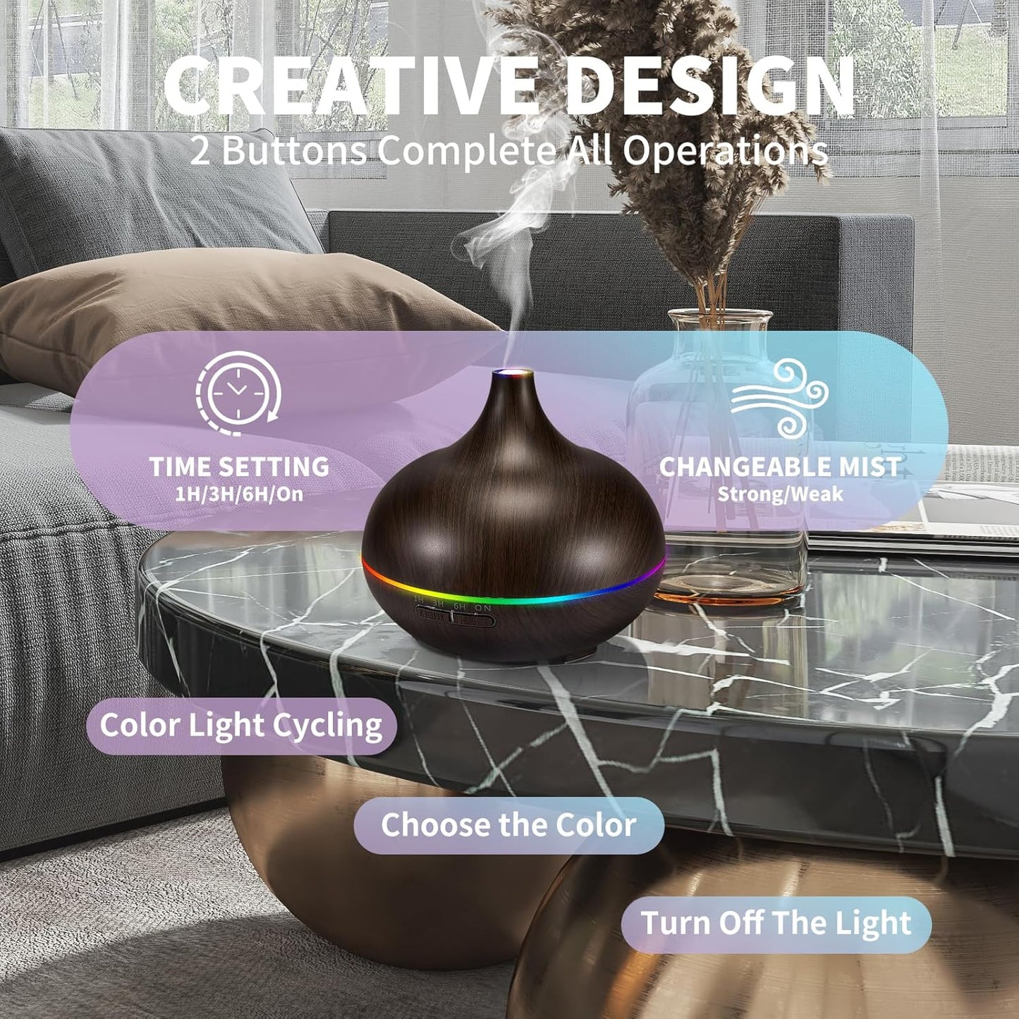 Aromatherapy Essential Oil Diffuser Set - 550ML Ultrasonic Humidifier for Large Rooms - Vaporizer and Aroma Diffuser for Home Bedroom