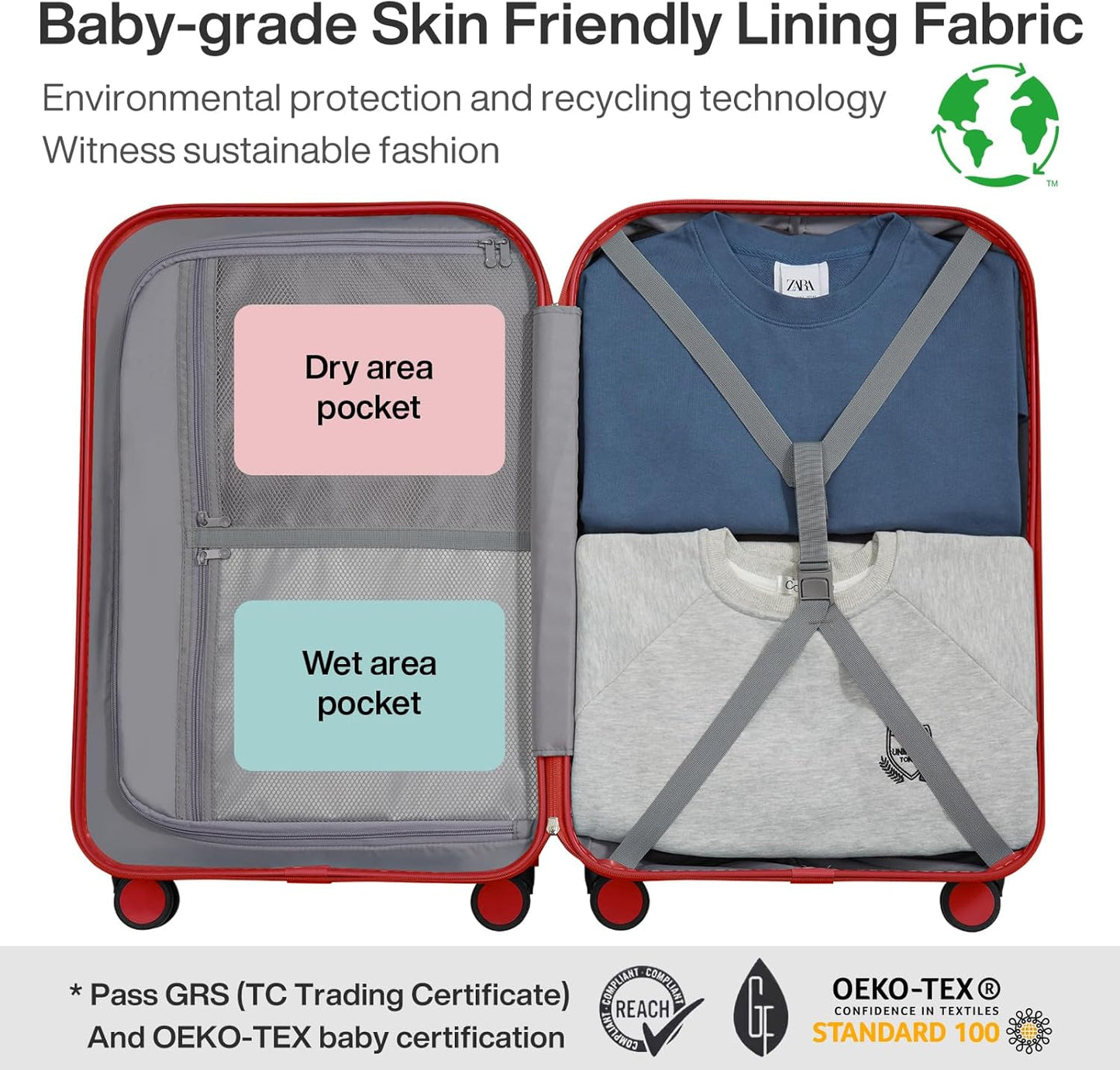 mixi Luggage Suitcase with Spinner Wheels, Hardside Rolling Suitcase PC with Cover & TSA Lock Lightweight Travel Case 24in Checked in, Red