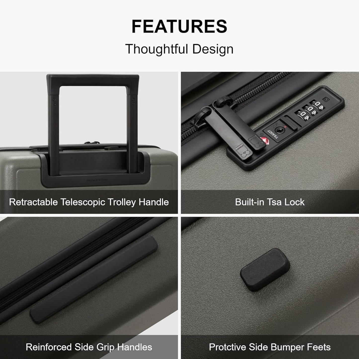 LEVEL8 Elegance Checked Luggage, 24 Inch Hardside Suitcase, Lightweight Matte Hardshell with Tsa Lock, Large Suitcases with Spinner Wheels, Olive Green