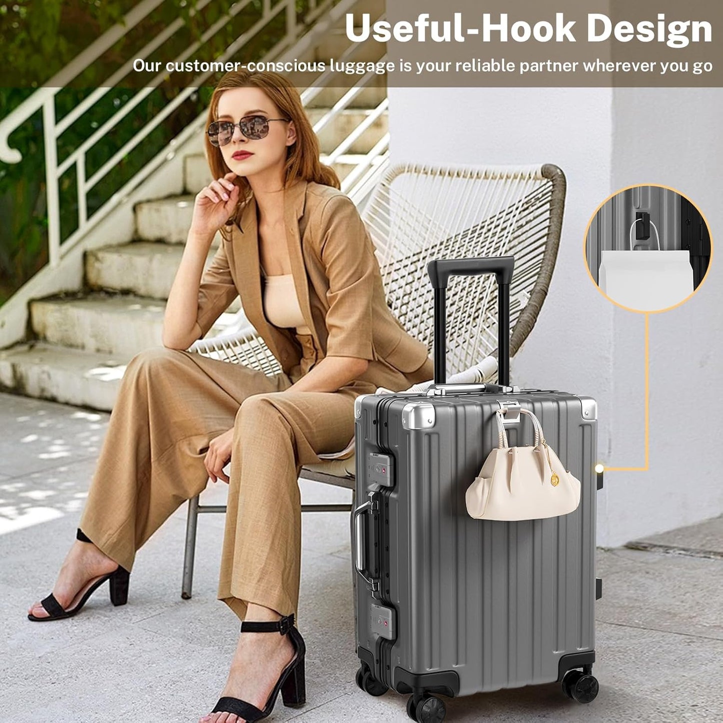 Krute Luggage 24 Inch Aluminum Frame Zipperless Suitcase with Spinner Wheels Checked Luggage PC+ABS Lightweight Hardshell