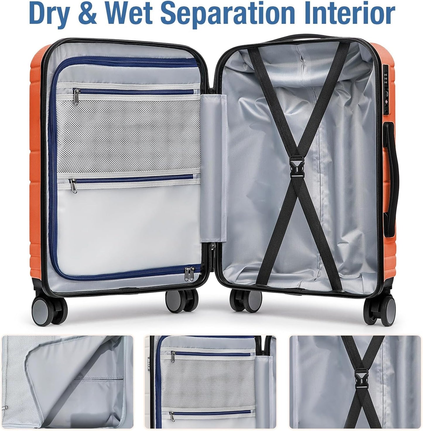 KYME Carry On Luggage 22x14x9 Airline Approved with TSA Lock Hard Shell Carry On Suitcase Lightweight Suitcases with Wheels Small Luggage for Men Women,Carry-On 20 Inch,Orange